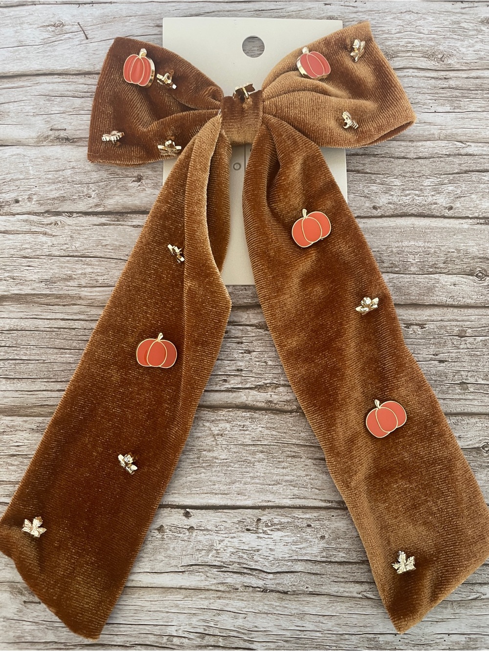 Target Brown Velvet Pumpkin Bow Hair Clip with Gold Leaf Accents